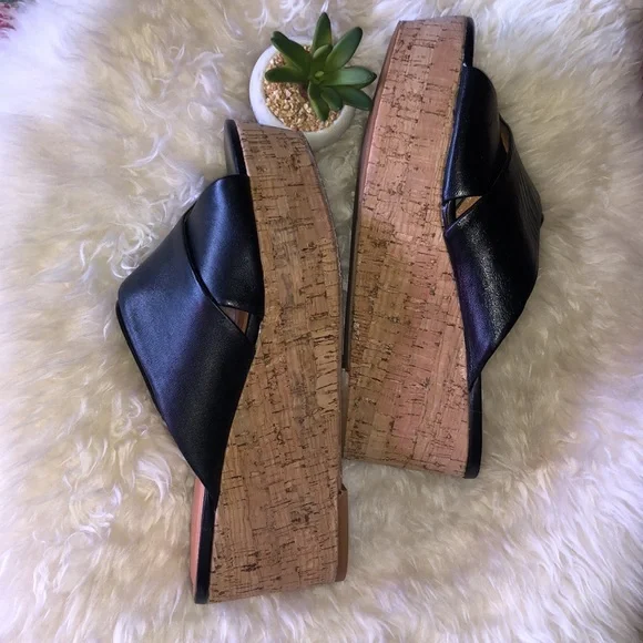 HALOGEN Leather Platform Cork SLIDES 3”heel - Picture 5 of 8